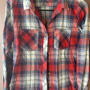 Red and Blue Plaid Button-Up Shirt
